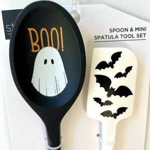 2 Halloween Boo Ghost & Black Flying Bats Silicone Spatulas Black White Baking